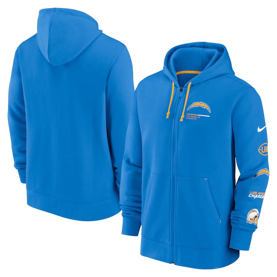 Men Los Angeles Chargers nike powder blue surrey full zip hoodie